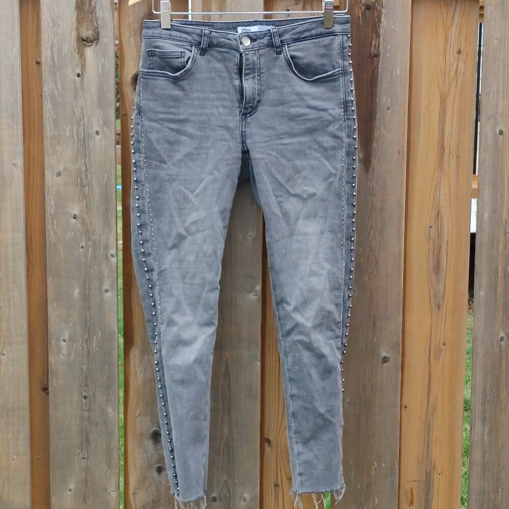 Zara Gray Studded Skinny Jeans